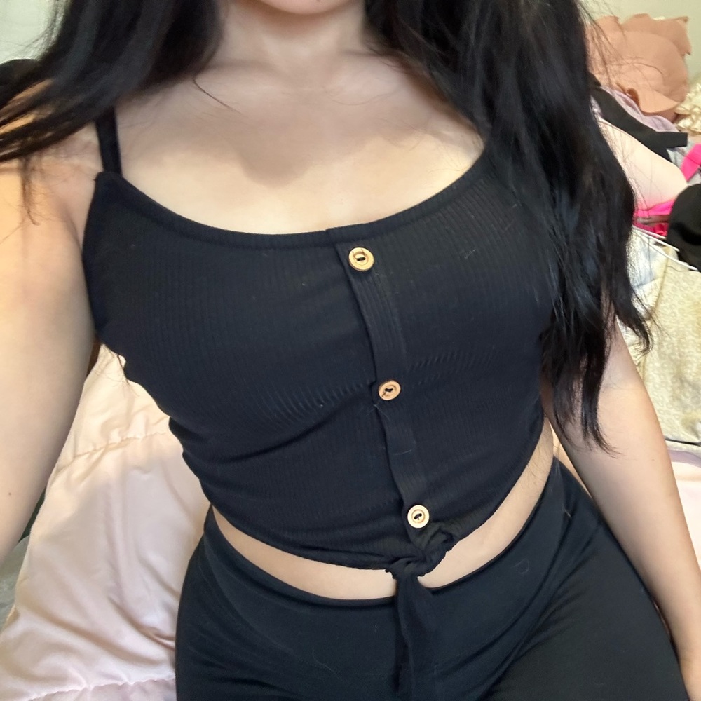 Black button up crop top
